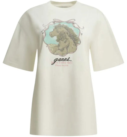 Ganni Qixi Crewneck T-shirt White - authentic Ganni apparel
