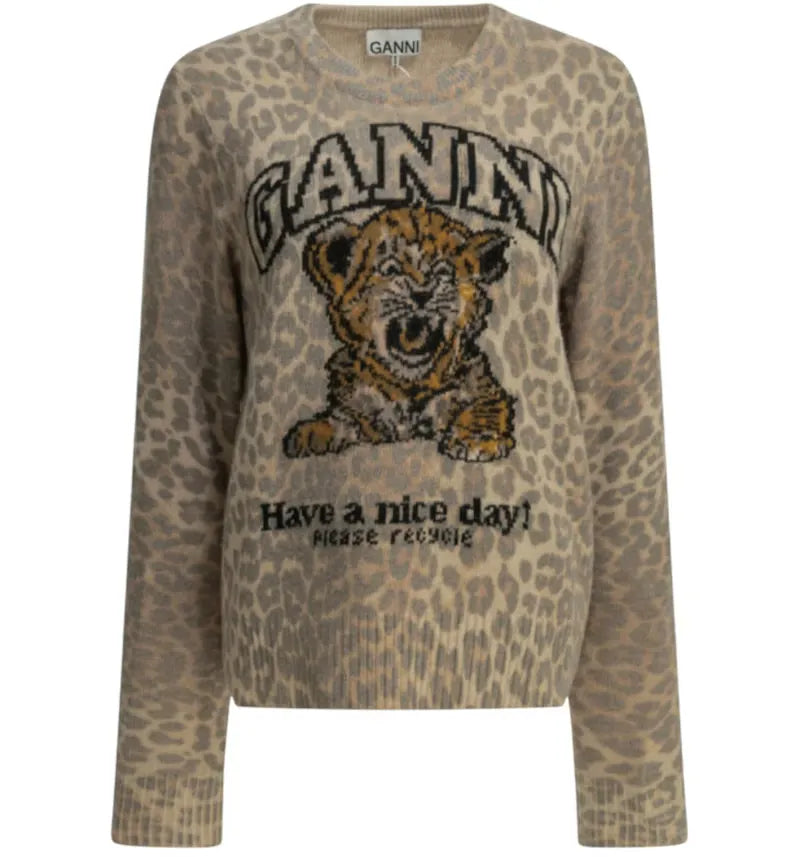 Ganni Tiger Crewneck Sweater Brown - vue 360