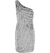 Givenchy Women's One-Shoulder Sequined Tulle Mini Dress Gunmetal