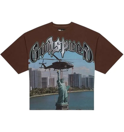 Godspeed JFK To MIA T-shirt Mocha Wash - authentic Godspeed apparel
