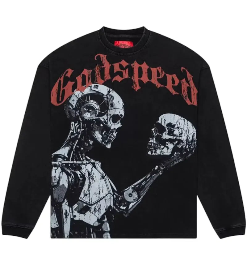Godspeed Mankind vs AI L/S T-shirt Black Wash - vue 360