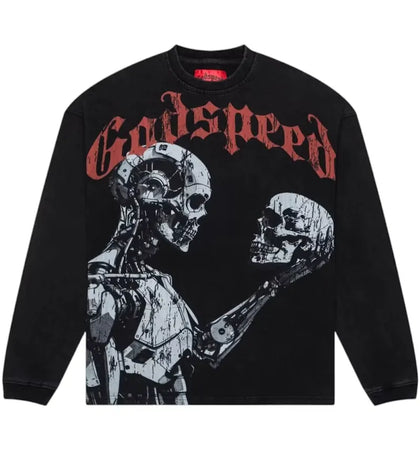 Godspeed Mankind vs AI L/S T-shirt Black Wash - authentic Godspeed apparel