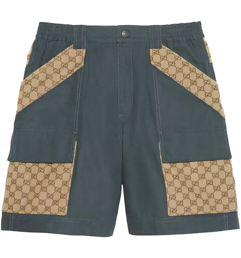 Gucci Cotton Canvas Bermuda GG Insert Shorts Dark Grey - vue 360