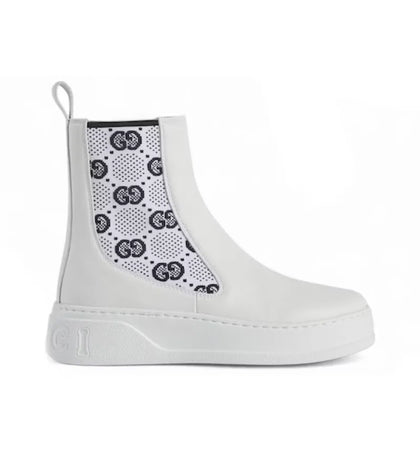 Gucci GG Jersey Chelsea Boots White (Women's) - authentic Gucci apparel