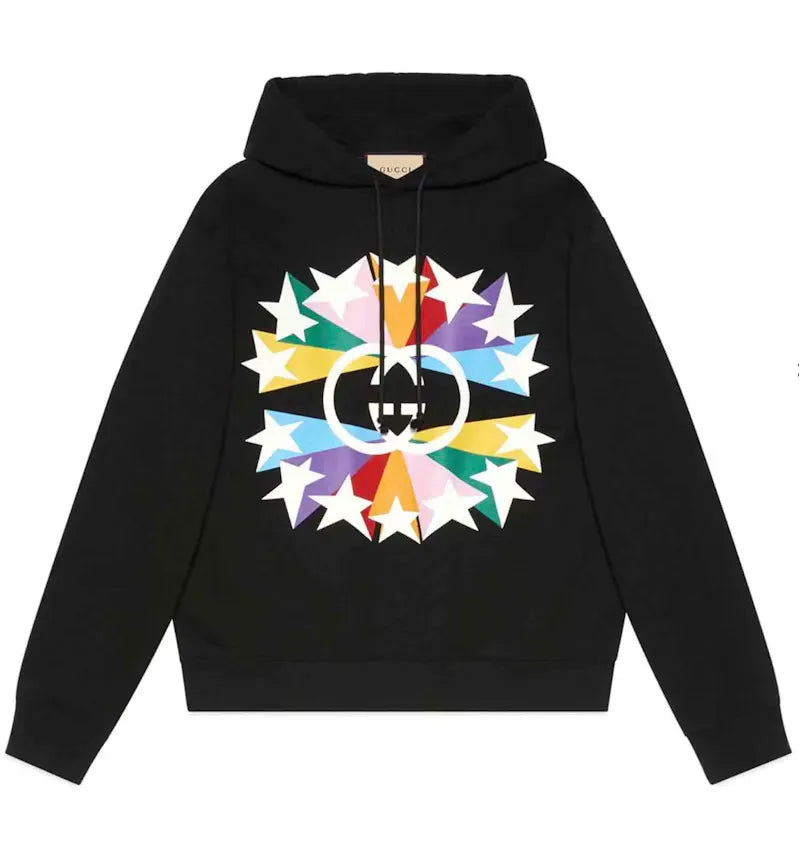 Gucci Interlocking G Grafik-Print Hoodie Black/Multicolor - vue 360