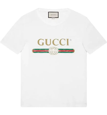 Gucci Logo Washed Print T-shirt White - authentic Gucci apparel