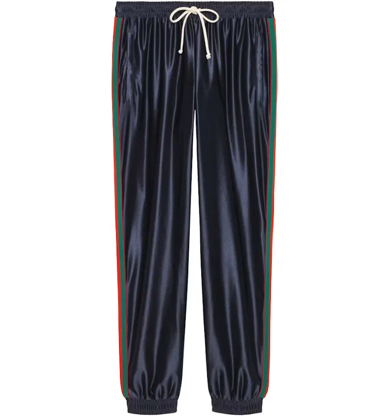 Gucci Shiny Jersey Pant With Web Blue - vue 360