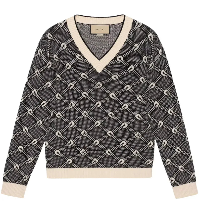 Gucci Slim-Fit Patterned Sweater Black White - vue 360