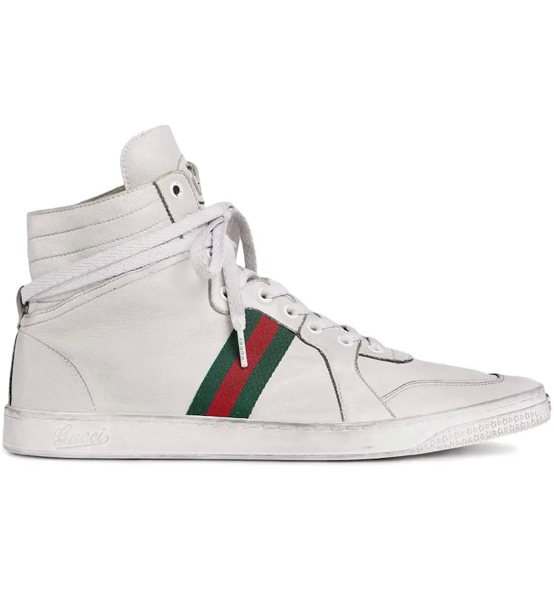 Gucci Stretch High-Top Sneaker White Leather - vue 360