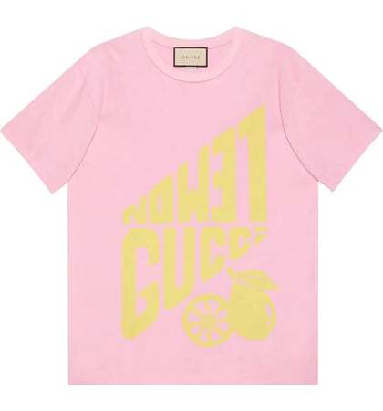 Gucci Women's Lemon Gucci Print T-Shirt Pink/Yellow - authentic Gucci apparel