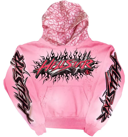 Hellstar Brainwashed With Brain Hoodie Pink - authentic Hellstar apparel