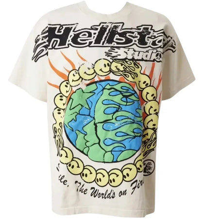 Hellstar Hellstar Globe Smiley Face T-shirt White - authentic Hellstar apparel