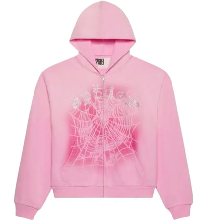 Hellstar Sp5der OG Web V2 Spray Zip Hoodie Light Pink - authentic Hellstar apparel