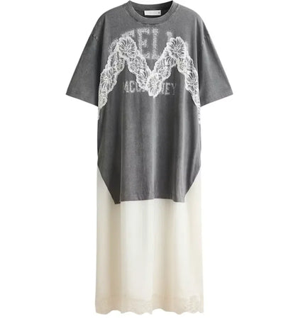 H&M x Stella McCartney Women's Lace-Trimmed T-Shirt Dress Dark Grey - authentic H&M apparel