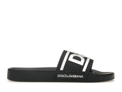 Dolce & Gabbana Beachwear Sliders DG Logo Black White - authentic Dolce & Gabbana sneakers