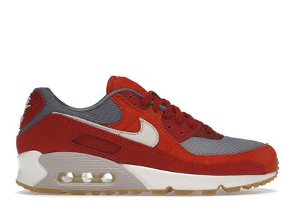 Nike Air Max 90 Premium Gym Red Smoke Grey Gum - authentic Nike sneakers