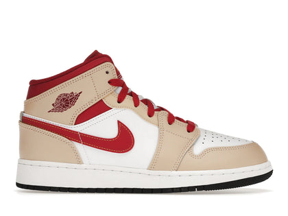 Jordan 1 Mid Light Curry Cardinal (GS) - authentic Jordan sneakers