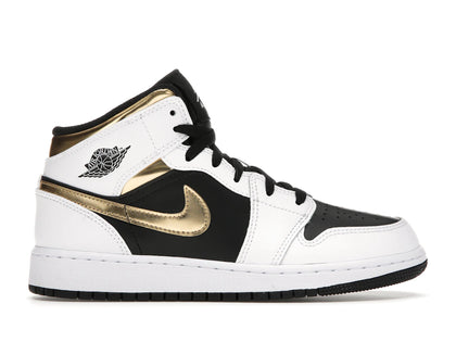 Jordan 1 Mid White Gold Black (GS) - authentic Jordan sneakers