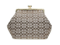 Coach Large Kisslock Crystal Signature Jacquard Frame Bag Brass/Burnished Amber