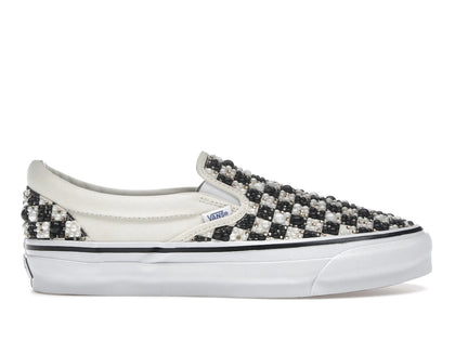 Vans Classic Slip-On Mattias Gollin Pearl Embellished Checkerboard Black White - authentic Vans sneakers