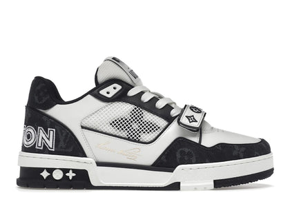 Louis Vuitton LV Trainer Velcro Strap Monogram Denim Black White - authentic Louis Vuitton sneakers