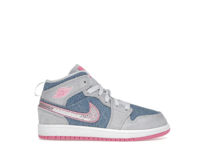 Jordan 1 Mid SE Denim Sequin (PS) - authentic Jordan sneakers