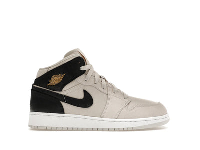 Jordan 1 Mid Light Bone Metallic Gold Black (GS)