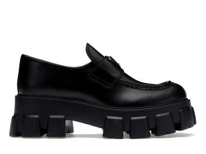 Prada Monolith 55mm Loafer Black Brushed Leather - authentic Prada sneakers