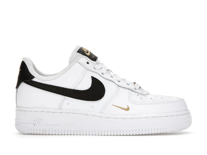 Nike Air Force 1 Low '07 Essential White Black Gold Mini Swoosh (Women's) - authentic Nike sneakers