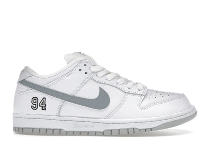 Nike SB Dunk Low Supreme 94 White Metallic Silver - authentic Nike sneakers