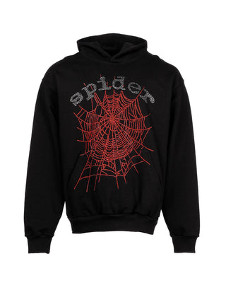 Sp5der OG Rhinestone Logo Hoodie Black - authentic Sp5der apparel