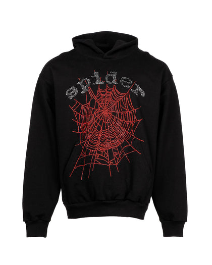 Sp5der OG Rhinestone Logo Hoodie Black - authentic Sp5der apparel