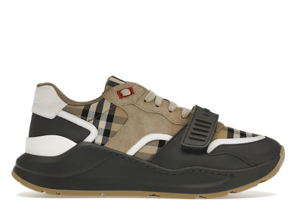 Burberry Ramsey Vintage Check Suede Leather Sneakers Grey Archive Beige - authentic Burberry sneakers