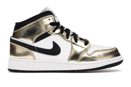 Jordan 1 Mid Metallic Gold Black White (GS) - authentic Jordan sneakers