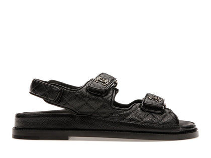 Chanel Quilted Dad Sandal Black Leather - authentic Chanel sneakers