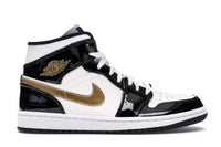Jordan 1 Mid Patent Schwarz Weiß Gold