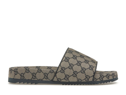 Gucci GG Slide Sandal Beige Blue Monogram - authentic Gucci sneakers