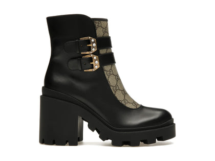 Gucci Buckles Ankle Boots Black Beige (Women's) - authentic Gucci sneakers