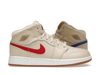 Jordan 1 Mid Utility Fleece Pearl White (GS) - authentic Jordan sneakers