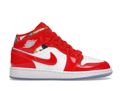 Jordan 1 Mid Barcelona Sweater Red Patent (GS) - authentic Jordan apparel