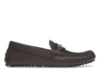 Gucci Ayrton Webbing-Trimmed Horsebit Leather Driver Loafers Brown