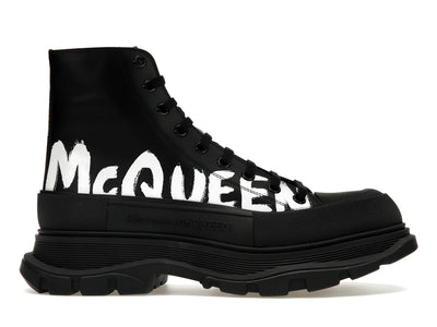 Alexander McQueen Tread Slick Boot Leather Graffiti Black White