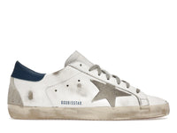 Golden Goose Super-Star Weiß Königsblau Grau Wildleder-Patch