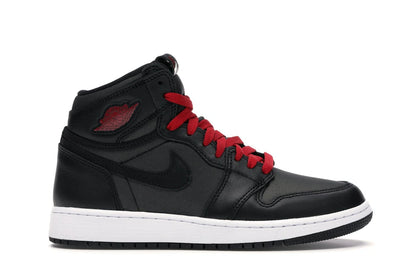 Jordan 1 Retro High Black Satin Gym Red Black (GS) - authentic Jordan sneakers