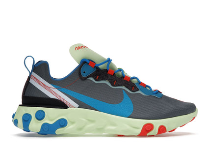 Nike React Element 55 Volt Dark Grey Photo Blue - authentic Nike sneakers