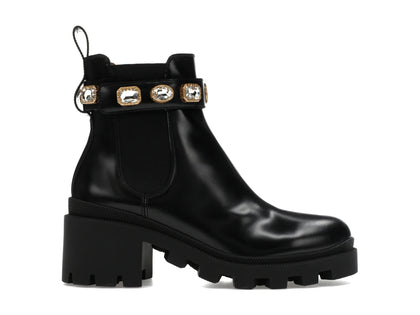 Gucci Crystal Belt 60mm Ankle Boot Black Leather - authentic Gucci sneakers