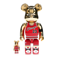 Bearbrick Michael Jordan 1985 Rookie Jersey 100% &amp; 400% Set Gold Chrome