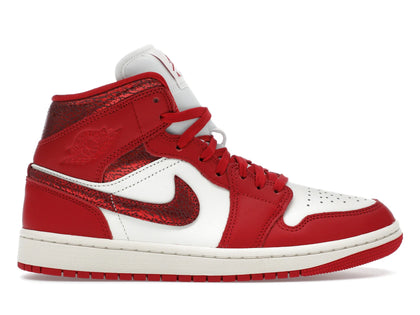 Jordan 1 Mid SE Red Cracked Leather (Women's) - authentic Jordan sneakers