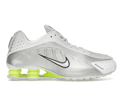 Nike Shox R4 White Metallic Silver Volt (Women's) - authentic Nike sneakers