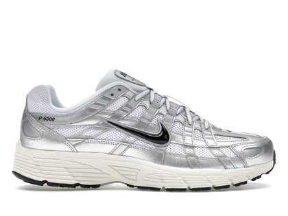 Nike P-6000 White Metallic Silver Flat Silver Black - authentic Nike sneakers